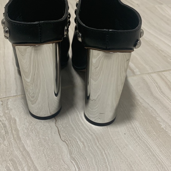 Design Lab - Studded Leather Mules with Chrome Heels - Picture 3 of 4